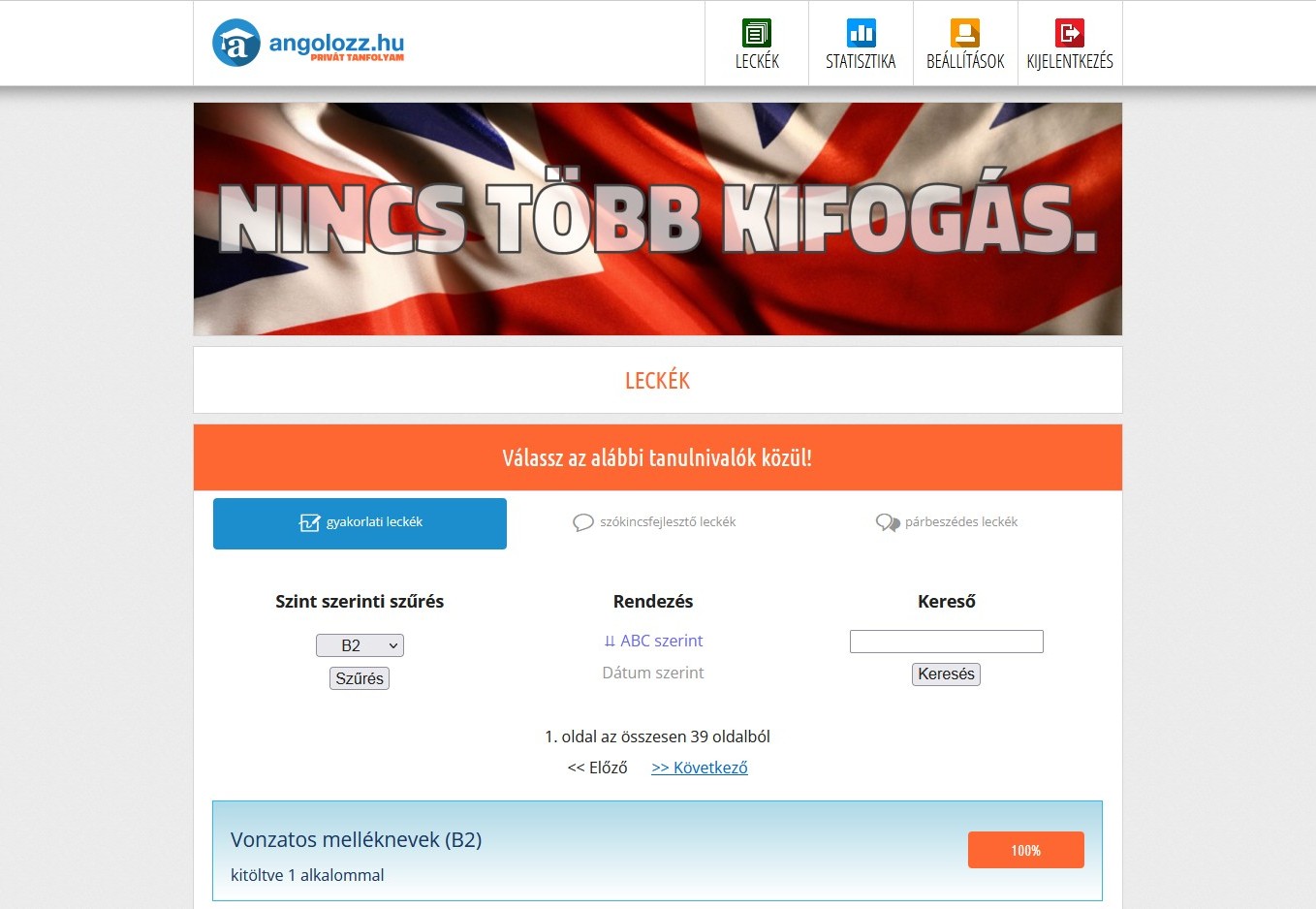 Az angolozz.hu Privát online tanfolyam valódi képernyőképe